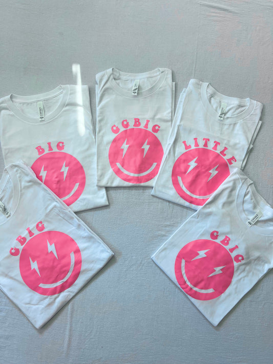 Pink Smiley Big & Little Reveal Tees: (SAMPLE SALE)